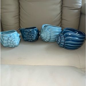 🎁plant pots SUCCULENT POTS SET OF 4 SEA SHELLS IN BLUE🎁LIKE NEW. 🌺